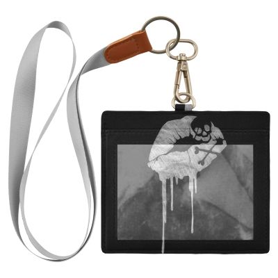Lip Kiss Black PU CDC Vaccination Card Holder with Lanyard