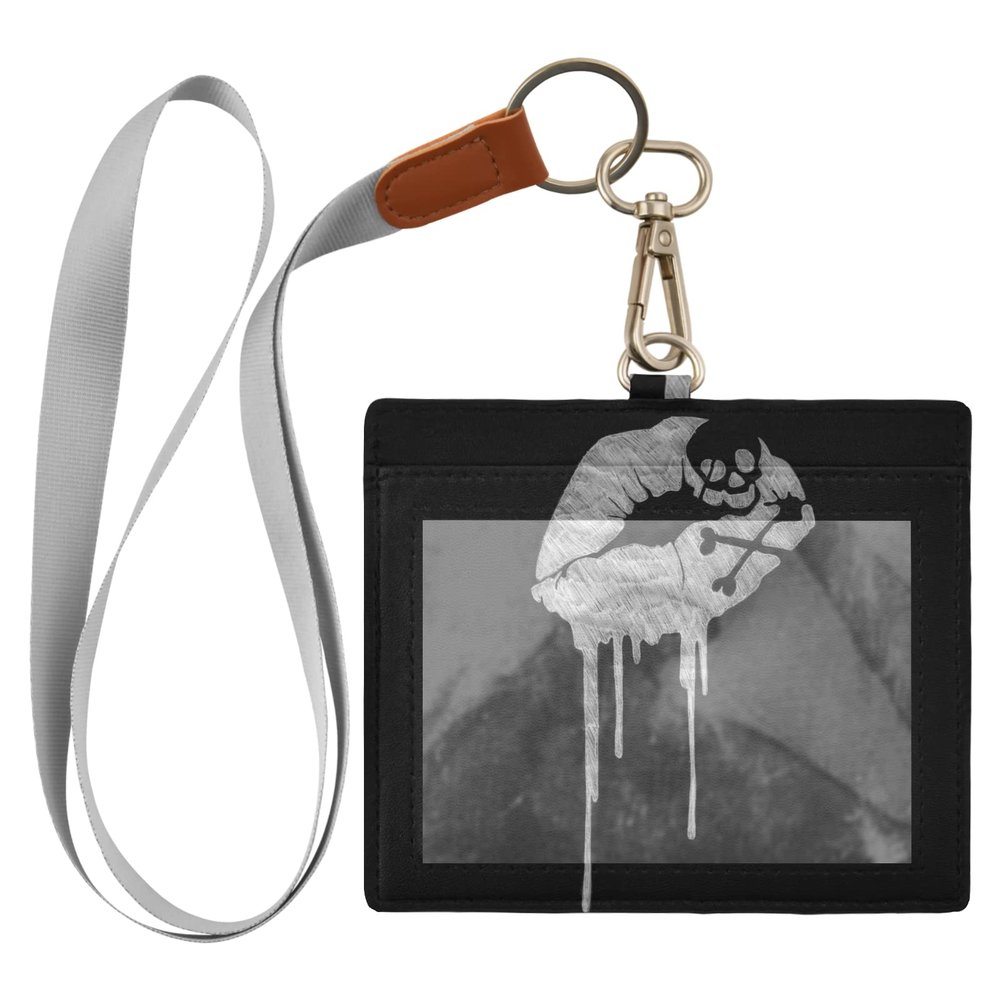 Lip Kiss Black PU CDC Vaccination Card Holder with Lanyard
