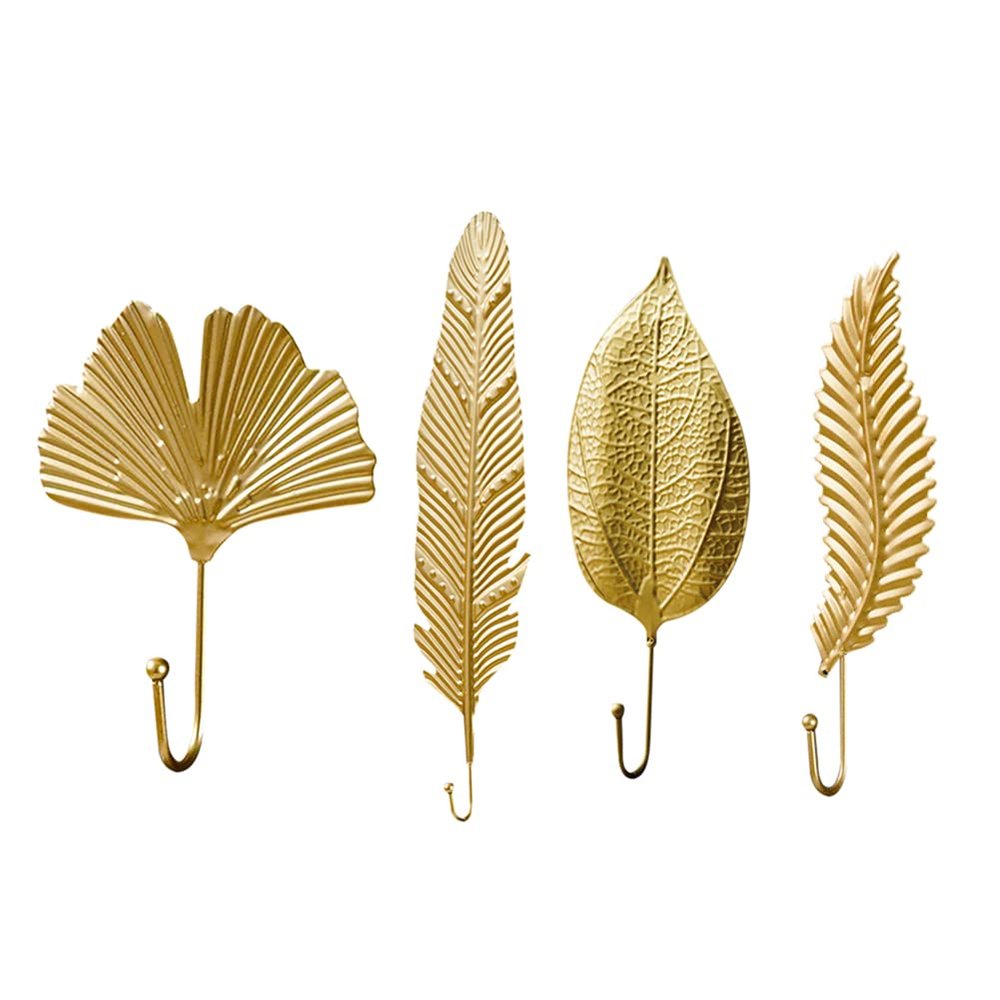 JAWSEU Set of 4 Decorative Leaf-Shaped Cast Iron Wall Hooks