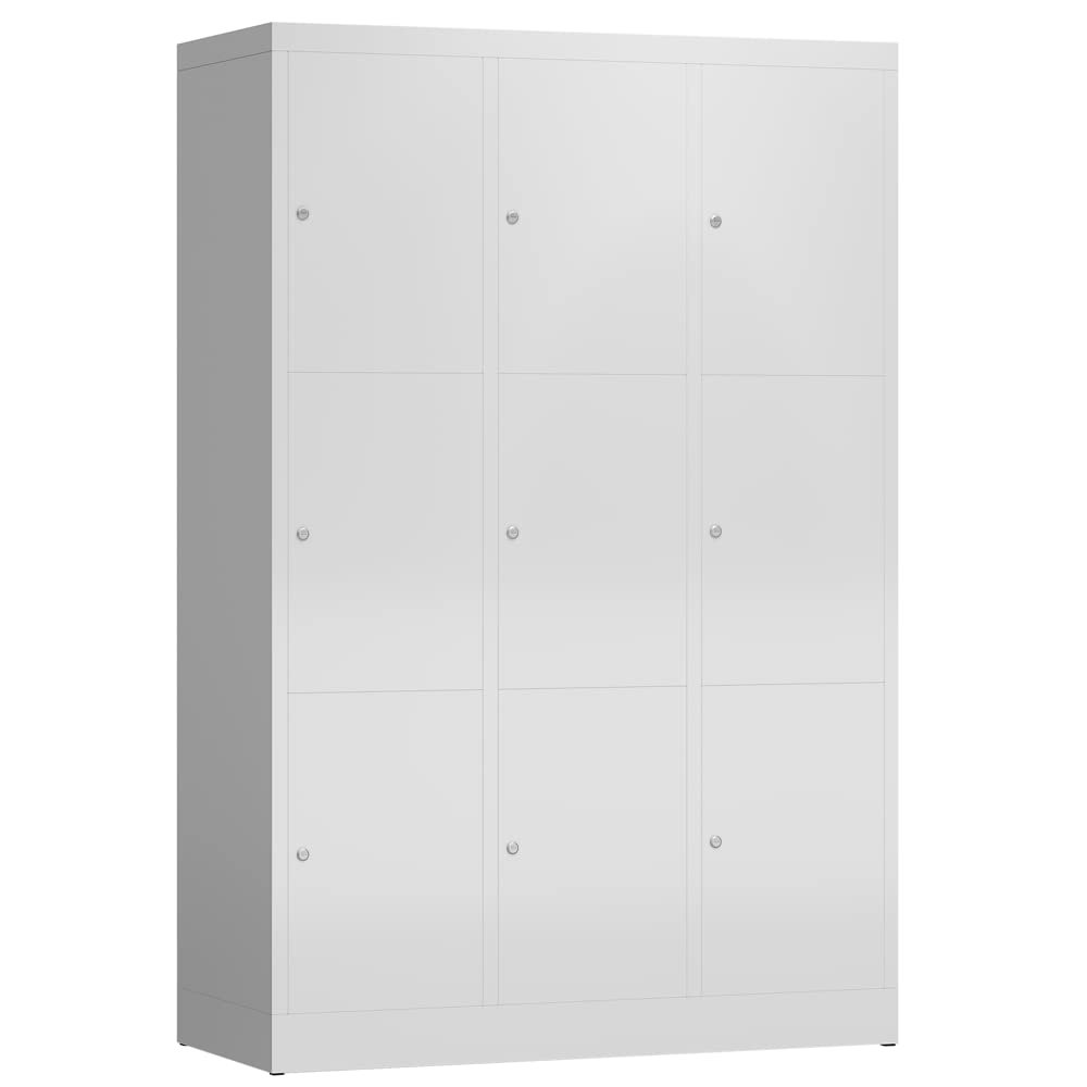 Lllmann XL Locker, 3 Compartments, 9 Lockers, 1800 x 1200 x 500 mm, RAL 7035 Light Gray