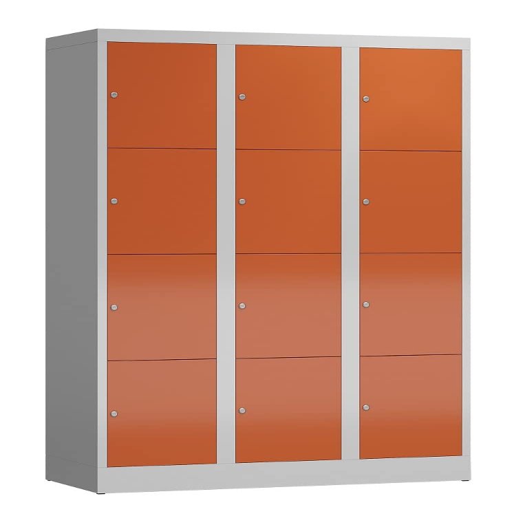 Lllmann XL Locker Cabinet, 12 Compartments, 1800 x 1200 x 500 mm, Light Gray/Fire Red
