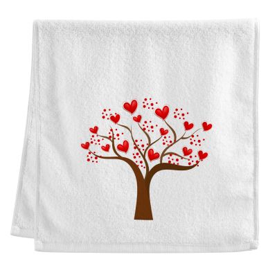 Naanle Valentine's Day Hand Towel with Hearts and Tree, Soft and Absorbent, 100% Combed Ring-Spun Cotton, 16 x 30 in