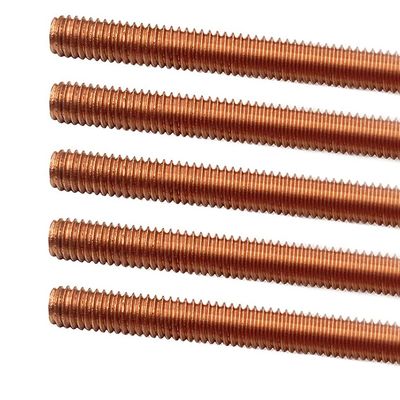 5 Red Copper Threaded Rods, M10 Thread, 90 mm Long