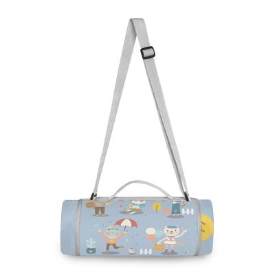 Cute Animal Cartoon Picnic Blanket for Girls and Boys, Waterproof, Round, Foldable, Lightweight, with Carry Handle (148 x 148 cm)