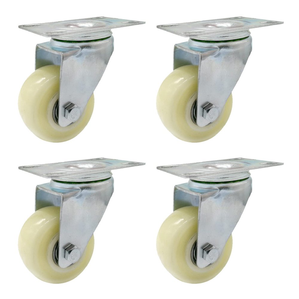 Suwooy Nylon Swivel Casters, 40/50/63 mm, 4-Pack, Heavy-Duty Furniture Casters with Brakes, 4 No-Brake 63 mm