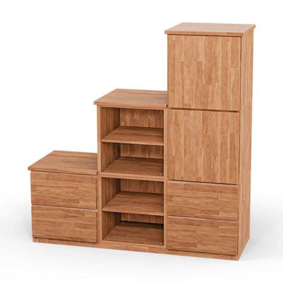 ben+camilla.com Square Solid Wood Stepped Shelf, Right-Hand Hinge | Astoria Cube Shelf Set | 114.8 x 117.6 x 32 cm, Core Beech | with Doors and Drawers