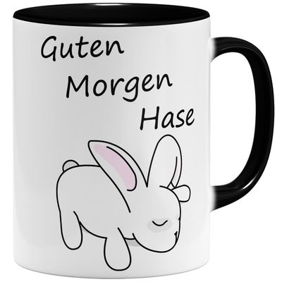 OM3 Good Morning Bunny Coffee Mug with Saying, Black, 325 ml