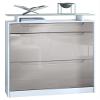 Vladon Fiesta Shoe Cabinet, Matte White/Sand Gray High Gloss, 16-Pair Capacity, 2 Compartments (89 x 104 x 23 cm) view 1