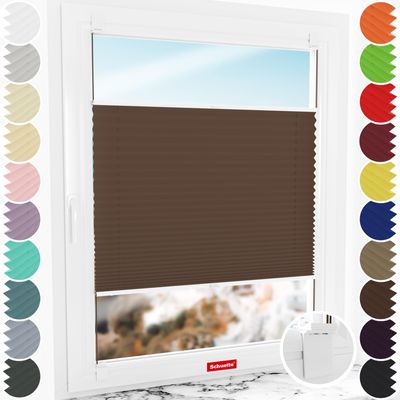 Schuette No-Drill Adhesive Pleated Blind, Premium Collection Hot Chocolate Dark Brown, 105 x 200 cm, Suprafix 2-in-1 Letsbond Mounts