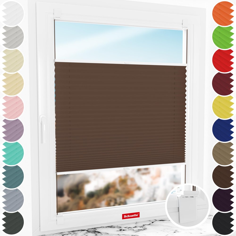Schuette No-Drill Adhesive Pleated Blind, Premium Collection Hot Chocolate Dark Brown, 105 x 200 cm, Suprafix 2-in-1 Letsbond Mounts