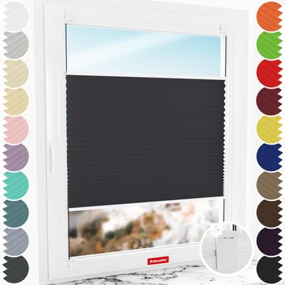 Schuette No-Drill Adhesive Pleated Blind, Premium Silesian Coal (Black), 20 x 120 cm, Suprafix 2-in-1 Brackets