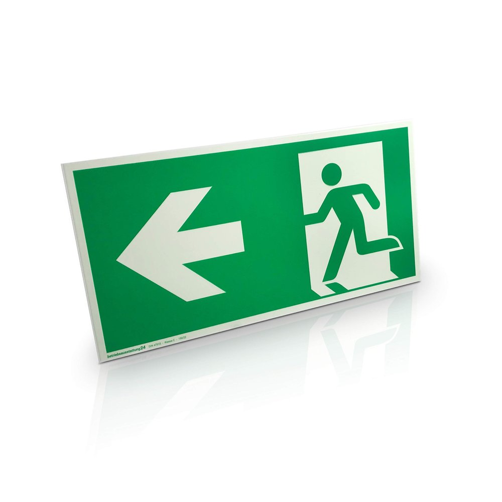 Photoluminescent Emergency Exit Sign, Left Arrow, Self-Adhesive, 30 x 15 cm
