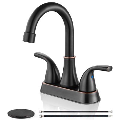 Cinwiny 4-Inch Centerset Bathroom Faucet, 2 Handles, 360° Swivel Spout, Oil-Rubbed Bronze, with Pop-Up Drain