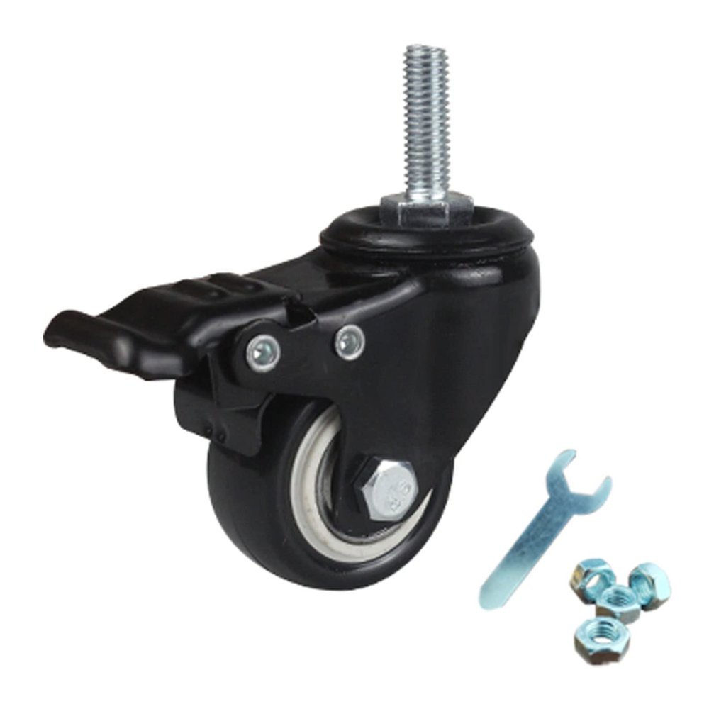 40 mm Threaded Furniture Casters, M8, Black PU, Set of 4