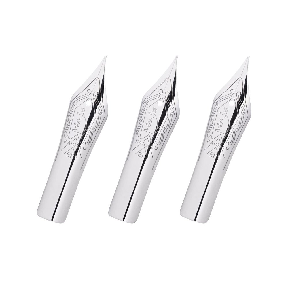 Kaigelu Fountain Pen Replacement Nibs, No. 6, Silver-Colored, EF 0.38 mm, Compatible with Jinhao 100, 450, Yongsheng 699, Majohn T1, C1, 3 Pieces