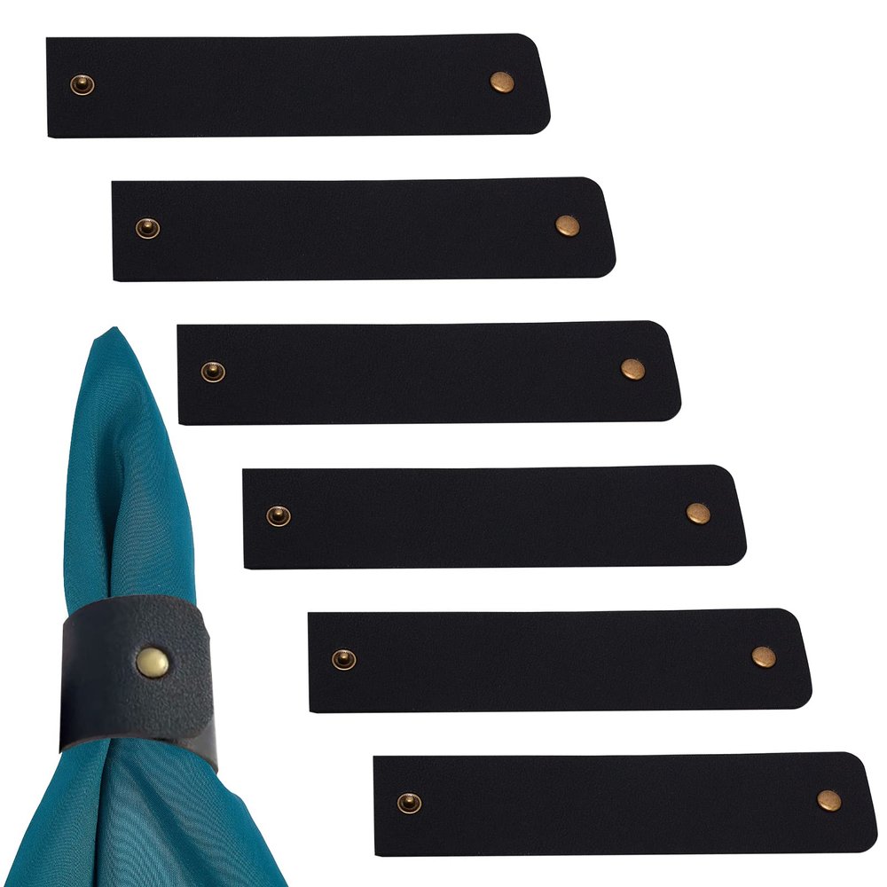 GORGECRAFT Leather Napkin Rings, Set of 6, Rustic Black