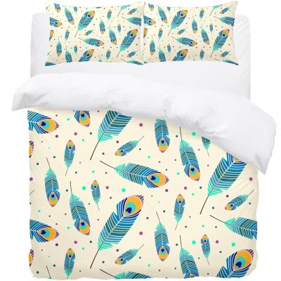 Supersoft Collection Peacock Feather Bedding Set – 1 Duvet Cover + 2 Matching Pillowcases