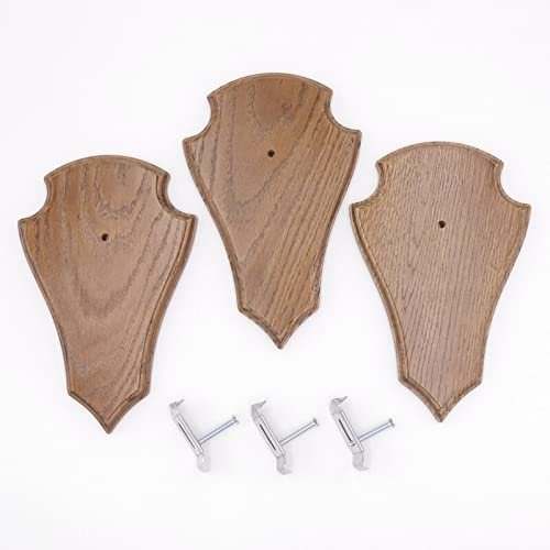 3 Brown Pointed Roe Deer Trophy Plaques, 21 x 13 cm, with 3 Antler Clips