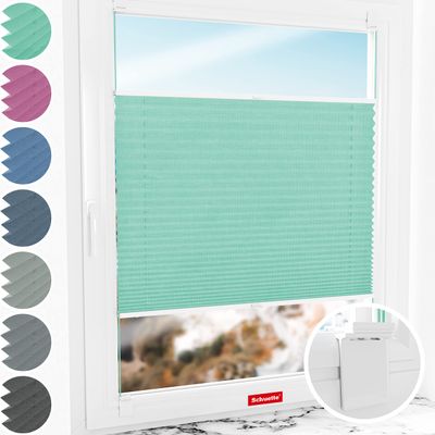 Schuette No-Drill Adhesive Pleated Blind, Mint Ice Cream Green, 85 x 80 cm, Suprafix Letsbond 2-in-1 Mounting Set