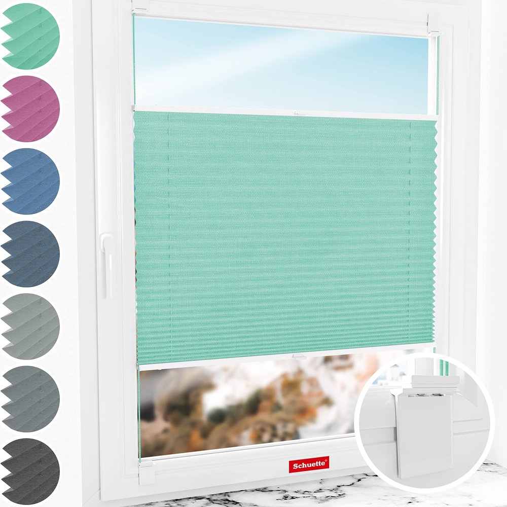 Schuette No-Drill Adhesive Pleated Blind, Mint Ice Cream Green, 85 x 80 cm, Suprafix Letsbond 2-in-1 Mounting Set