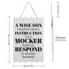 Wooden Sign with “A Wise Son Heeds His Father’s Instruction, but a Mocker Does Not Respond to Rebukes,” 20.3 x 30.5 cm view 2