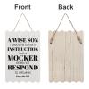 Wooden Sign with “A Wise Son Heeds His Father’s Instruction, but a Mocker Does Not Respond to Rebukes,” 20.3 x 30.5 cm view 3