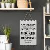 Wooden Sign with “A Wise Son Heeds His Father’s Instruction, but a Mocker Does Not Respond to Rebukes,” 20.3 x 30.5 cm view 4
