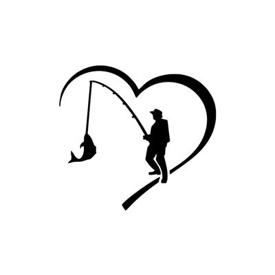 Heart Fishing Sticker, Fishing License, Worm, Leaders, Fish, 13 x 12 cm, 21 Colors