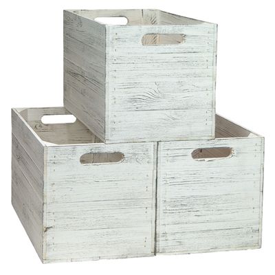 Kistenkolli Altes Land Wooden Crates for KALLAX and EXPEDIT Shelves, 33 x 37.5 x 32.5 cm, Set of 3, Vintage White