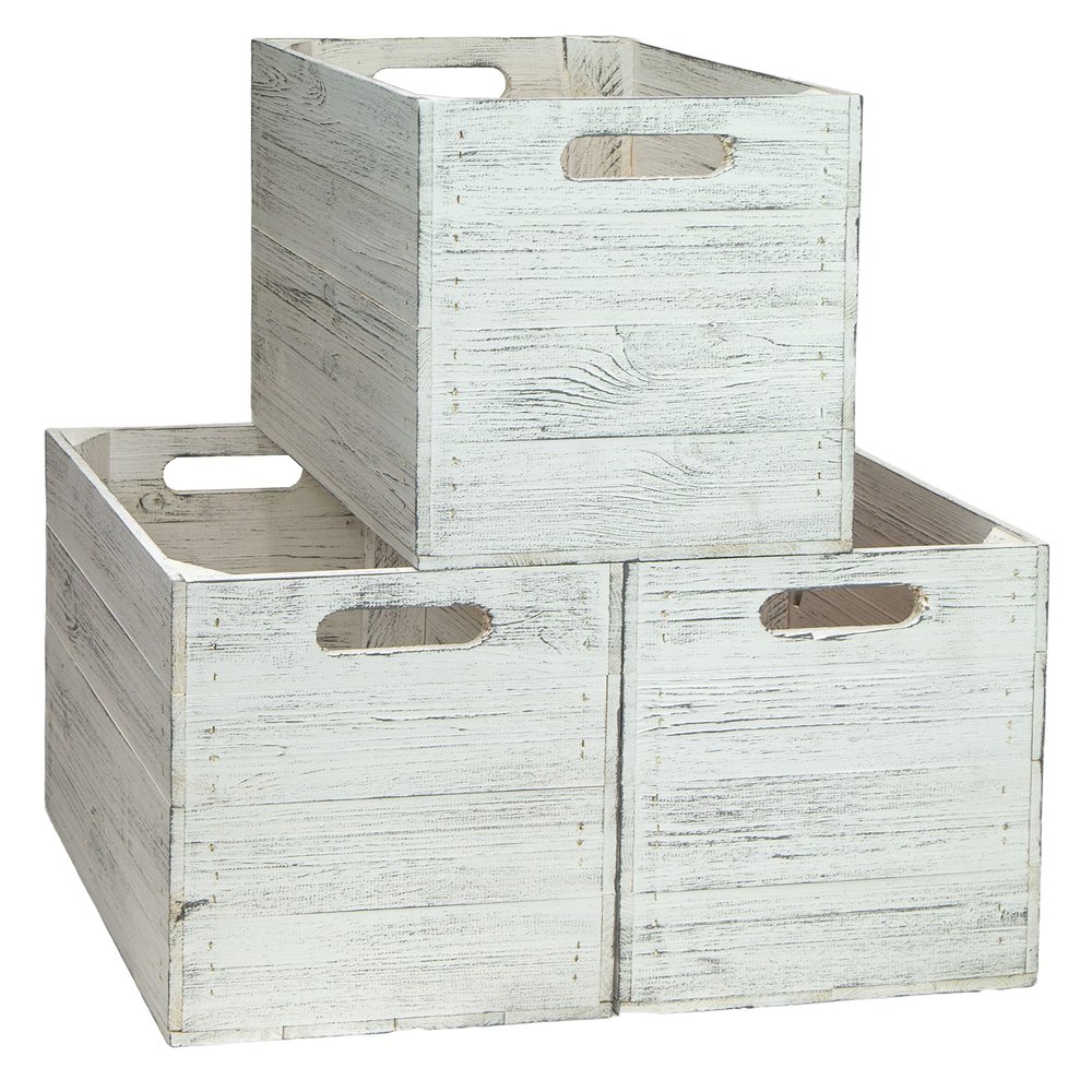 Kistenkolli Altes Land Wooden Crates for KALLAX and EXPEDIT Shelves, 33 x 37.5 x 32.5 cm, Set of 3, Vintage White