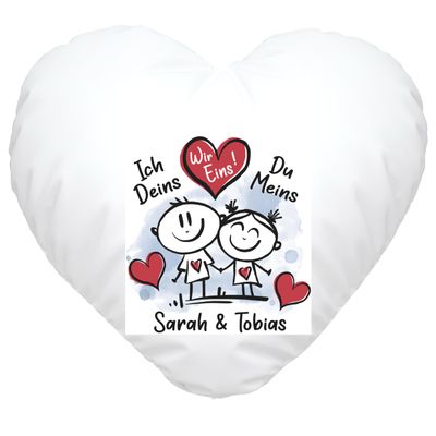 SpecialMe Personalized Heart Pillow with Stick Figures, Names and Quote, White, Includes Filling