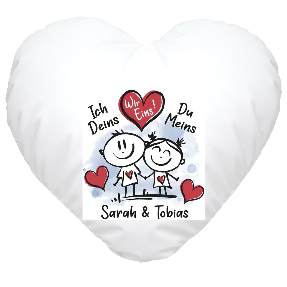 SpecialMe Personalized Heart Pillow with Stick Figures, Names and Quote, White, Includes Filling
