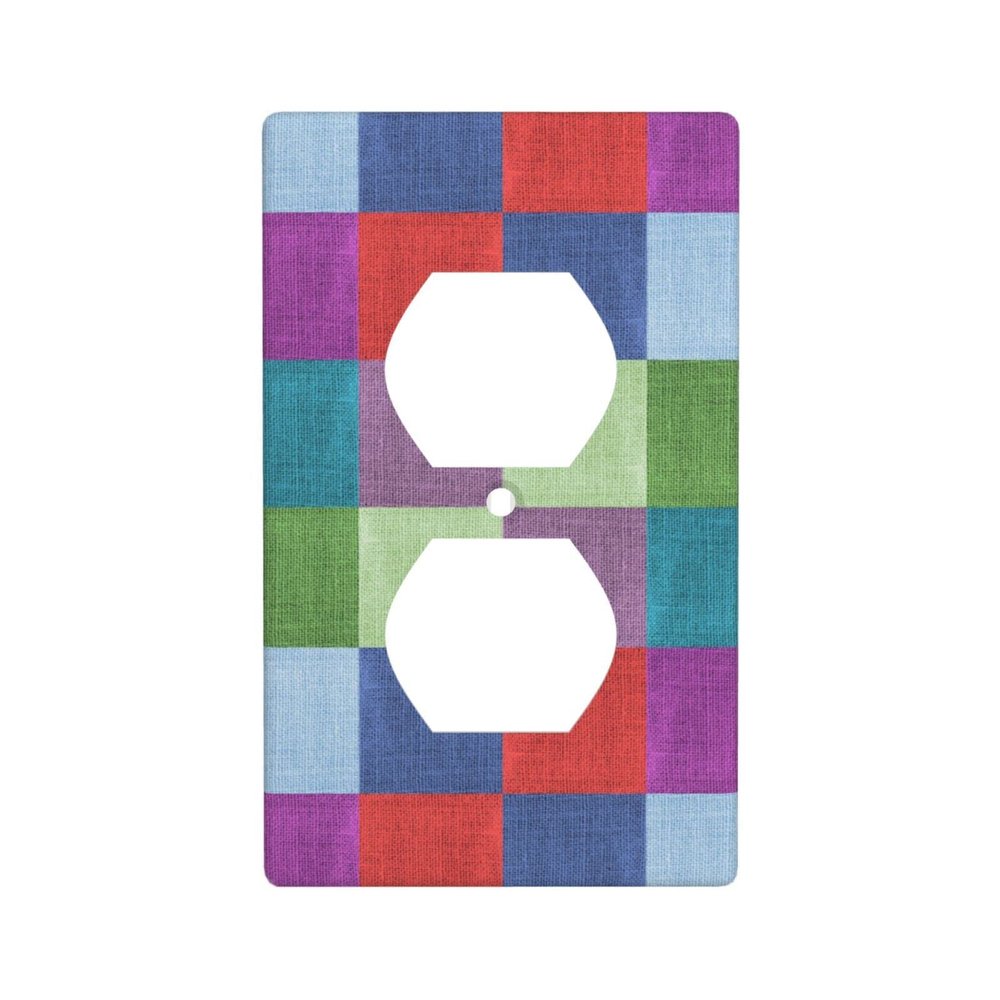 Colorful Geometric Textile Pattern Duplex Outlet Cover, Wall Plate/Switch Decor, 11.4 x 7 cm