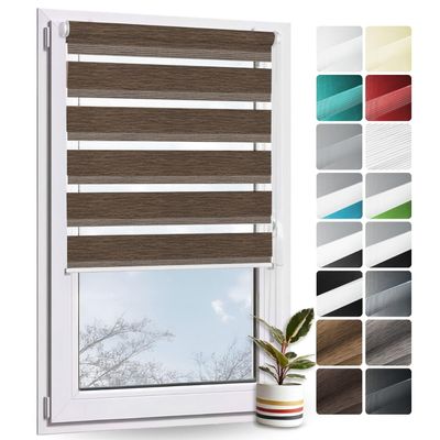 Rollmayer Double Roller Blind, No-Drill Clamp-Fit, Wood-Look Brown, W95 x H220 cm