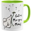 OM3 Good Morning Mouse Coffee Mug with Saying – Cute Mouse with Dandelion – Ceramic – 325 ml – Double-Sided Print – Light Green view 1
