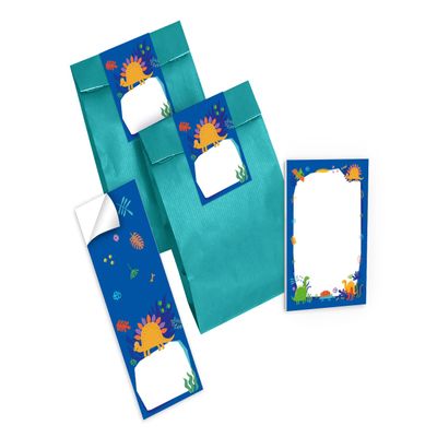 Junapack Dinosaur Party Favors: 12 Mini Notepads, 12 Teal Bags, 12 Stickers