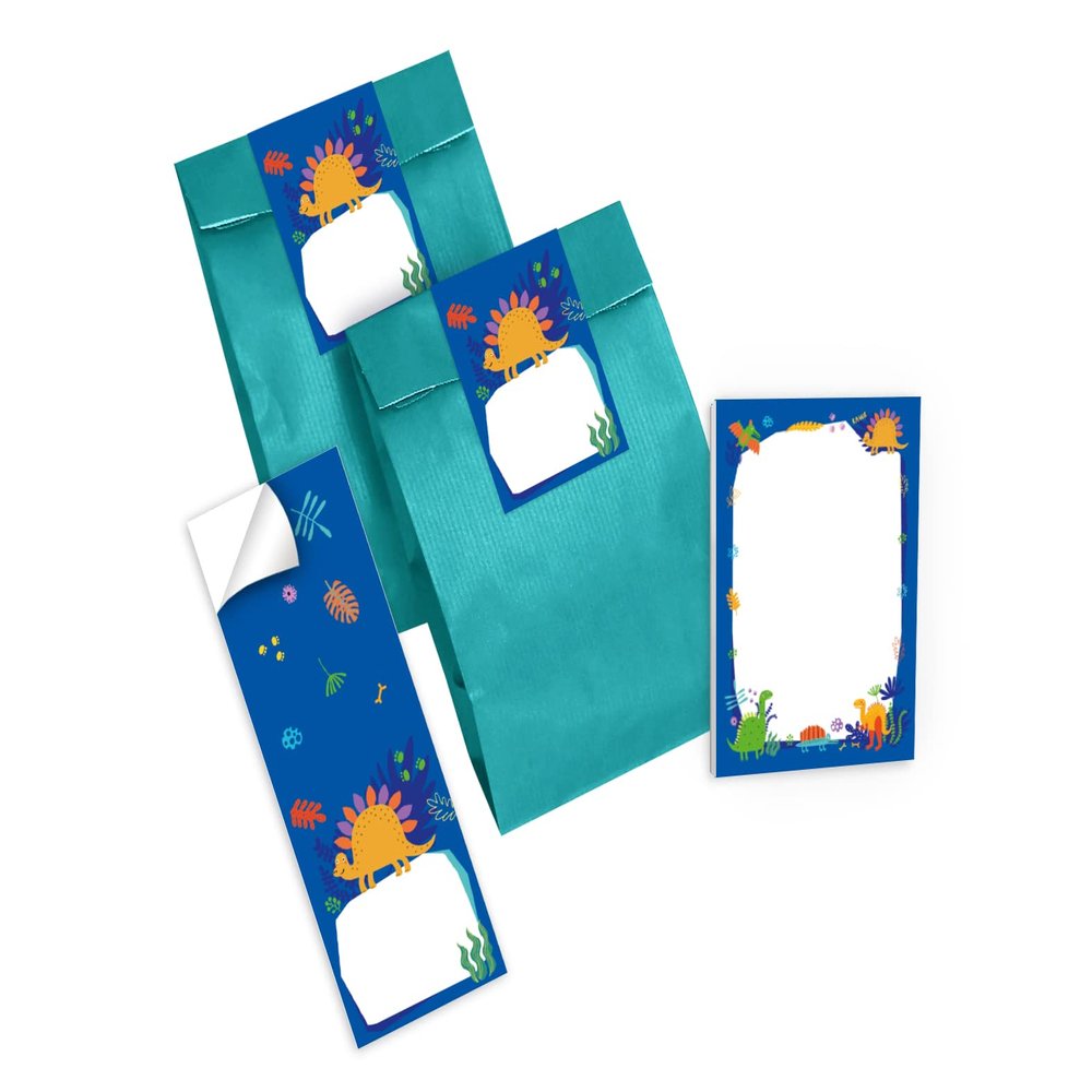 Junapack Dinosaur Party Favors: 12 Mini Notepads, 12 Teal Bags, 12 Stickers
