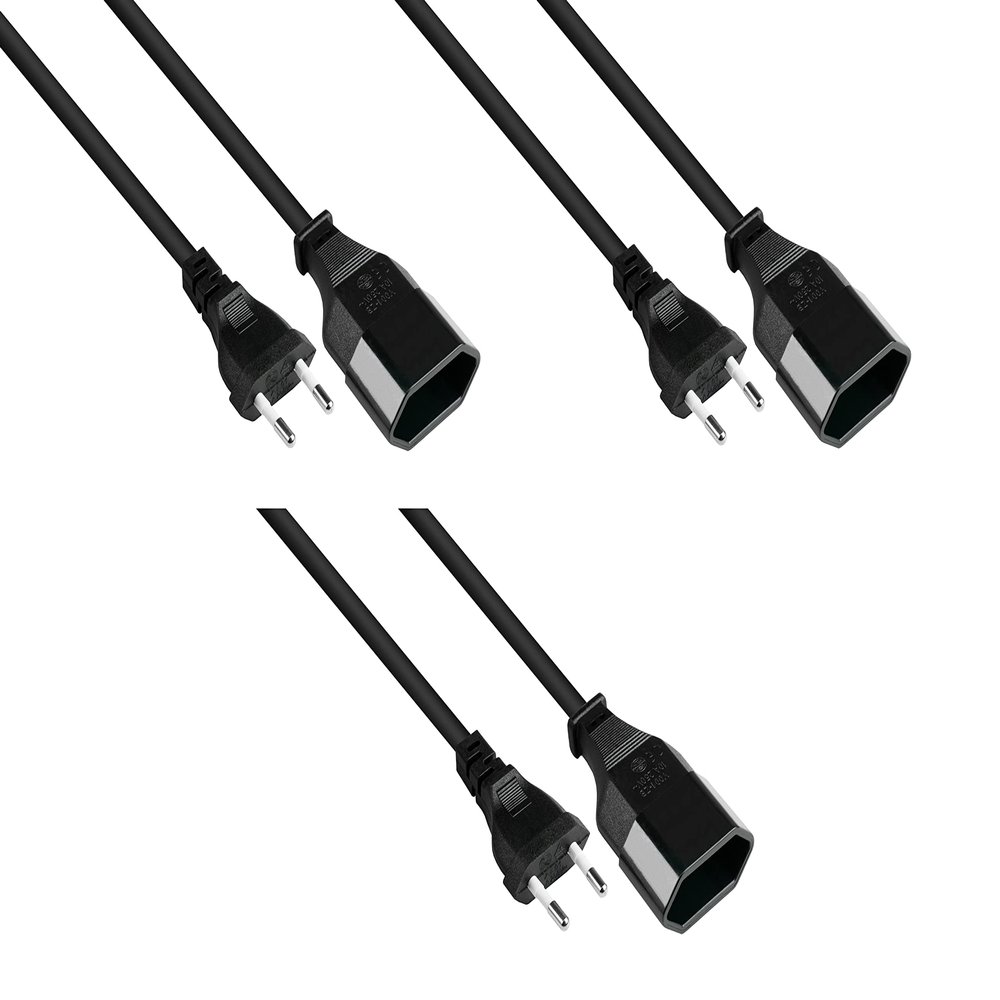 KABELMEISTER Euro Extension Cable, 1 m, 3-Pack, Type C Plug to Euro Socket, Black