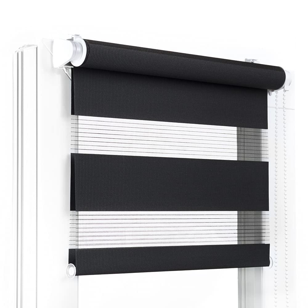 Fenster DEKOR Black Day & Night Roller Blind, No-Drill Clamp Mount, W70 x H120 cm