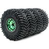 hobbysoul 4-Piece RC 2.2 Tire and Aluminum Beadlock Wheel Set, 127 mm, -10 mm Offset, Green/Black view 1