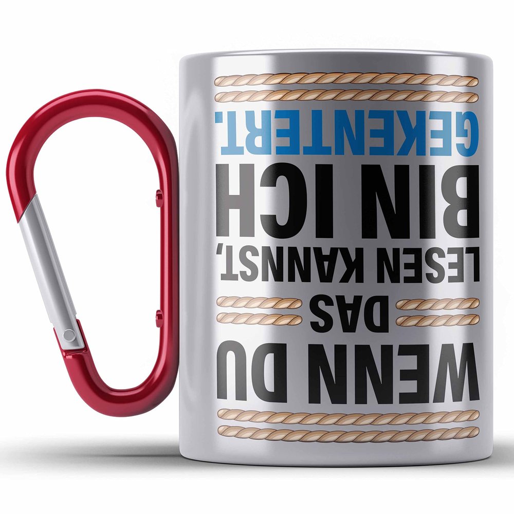 Trendation Funny Capsized Sailboat Stainless Steel Mug with Carabiner Handle, Red