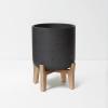 Finestgreen Charlie Feet Low | Handmade Planter on Wooden Feet (L: 29.5, H: 34.5 cm, Black) | Pottery Pots view 1