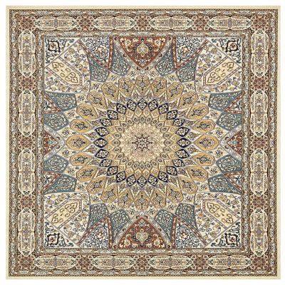 Rururug Square Area Rug, Short Pile, Non-Slip, Washable, Camel Vintage Floral, 150 x 150 cm