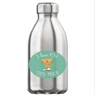 I Love You This Much Cute Cat Bird Hunting 350 ml Water Bottle, Thermos-Style Stainless Steel, BPA-Free, Silver, One Size