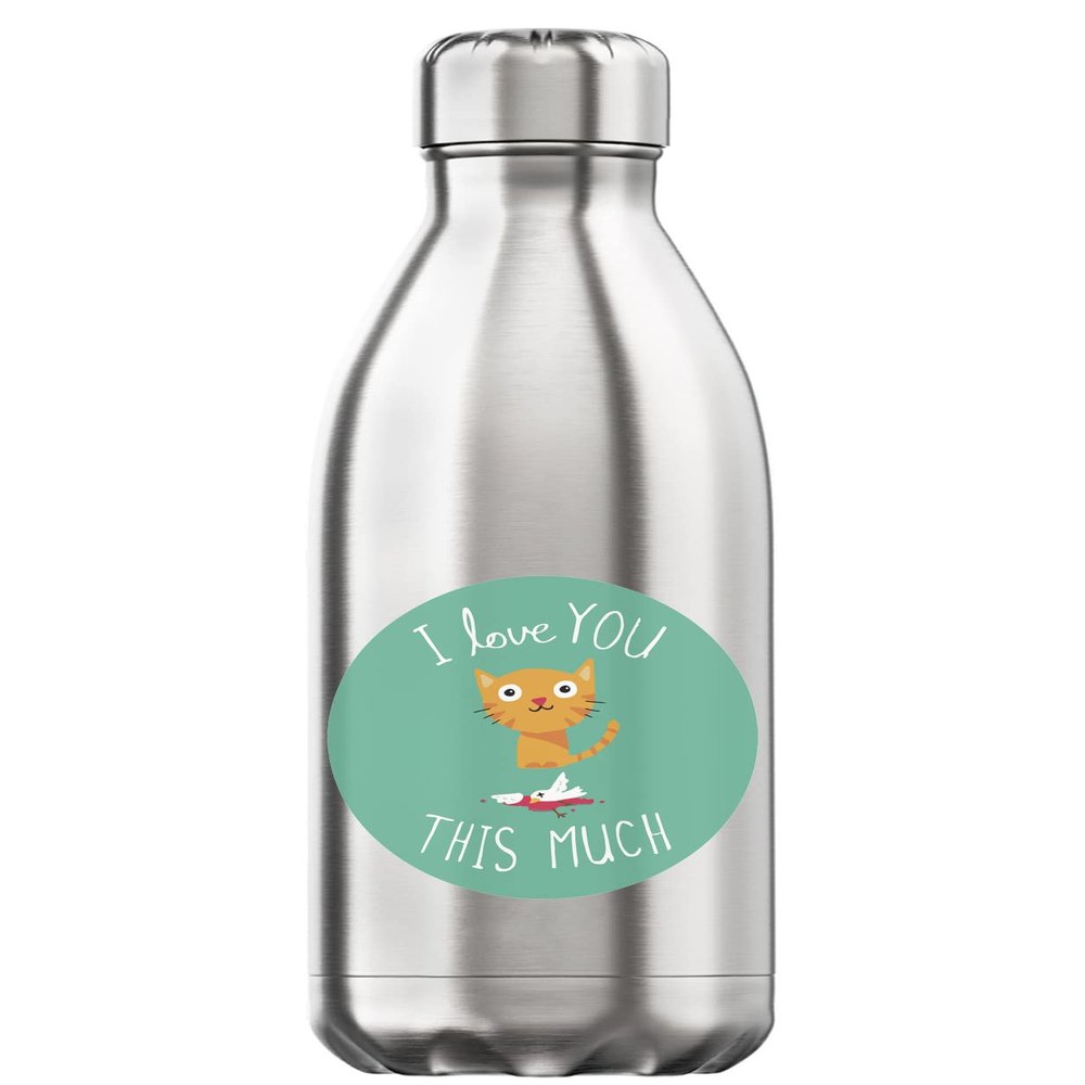 I Love You This Much Cute Cat Bird Hunting 350 ml Water Bottle, Thermos-Style Stainless Steel, BPA-Free, Silver, One Size
