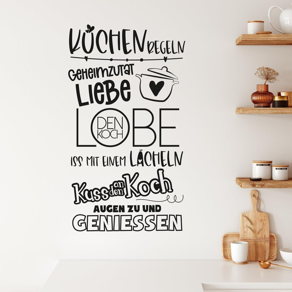 GRAZDesign Kitchen Rules Wall Decal, Funny Kitchen House Rules Sticker, Self-Adhesive, 101 x 57 cm, White