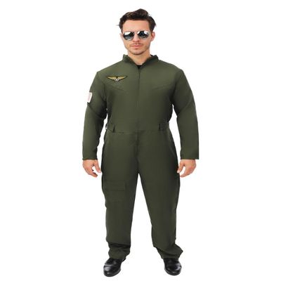 P'TIT CLOWN Fighter Pilot Costume - Air Pilot Suit for Carnival, Theme Parties, Costume Parties and Halloween - Adult Men - Jumpsuit - Khaki Green (S-M)