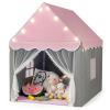 COSTWAY Kids Playhouse Tent with Star Lights, Princess Tent with Window and Mat, Double Curtains, Pink view 1