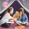 COSTWAY Kids Playhouse Tent with Star Lights, Princess Tent with Window and Mat, Double Curtains, Pink view 3
