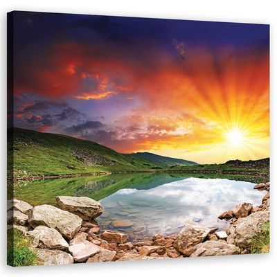 Feeby Nonwoven Canvas Print Sunset Lake Hills 50 x 50 cm